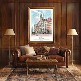 Riga Cityscape Illustration Poster PosterGoat
