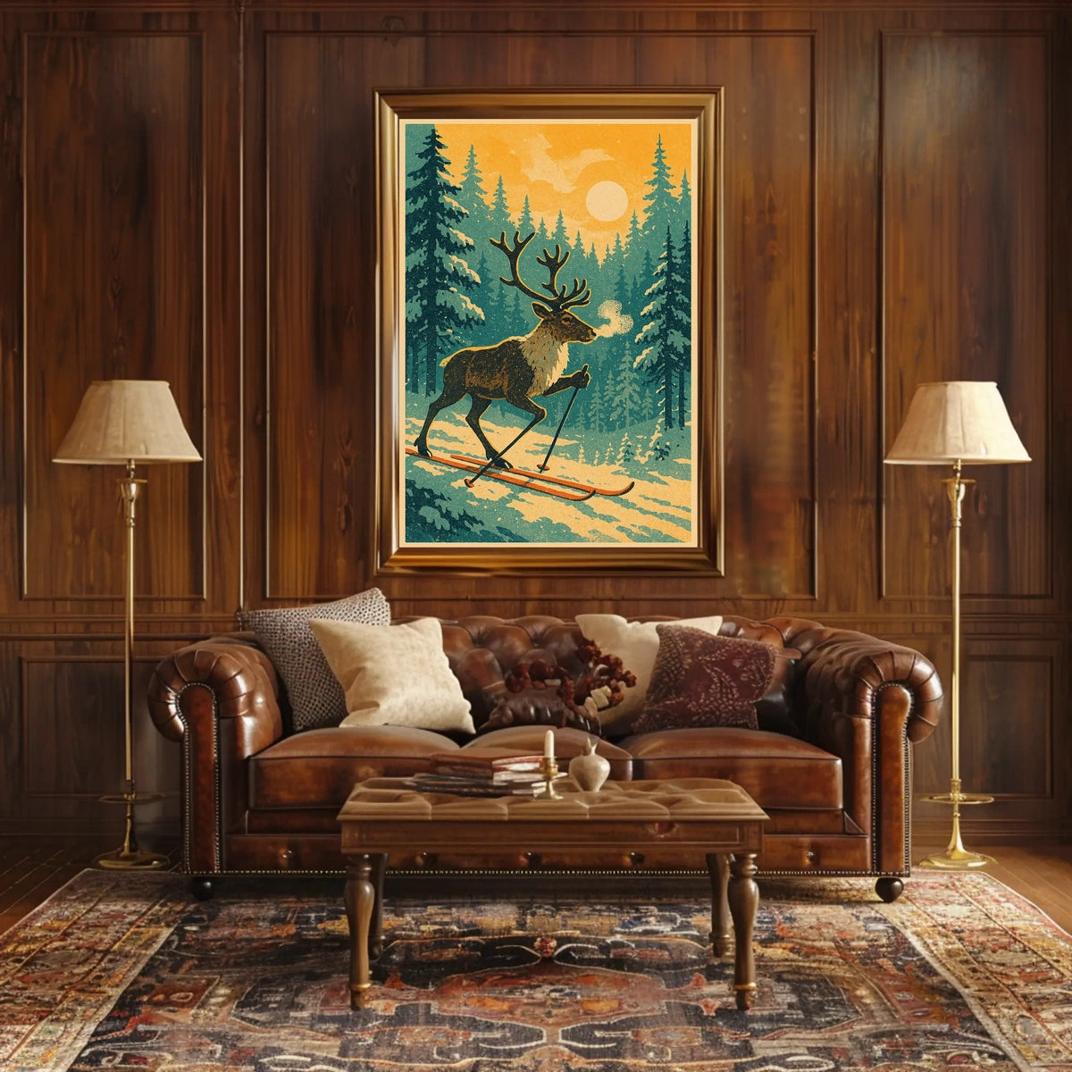 Skiing Reindeer In Winter Wonderland Poster