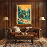 Skiing Reindeer In Winter Wonderland Poster