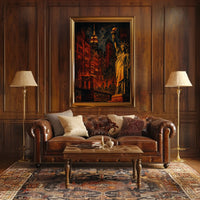 New York City Nightscape Poster Vintage Urban Wall Art