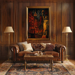 New York City Nightscape Poster Vintage Urban Wall Art