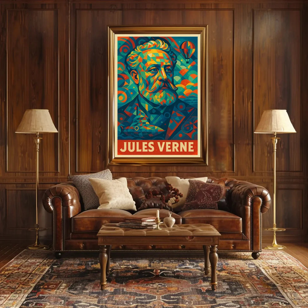 Jules Verne Mosaic Portrait Art Poster - Pop Culture Poster