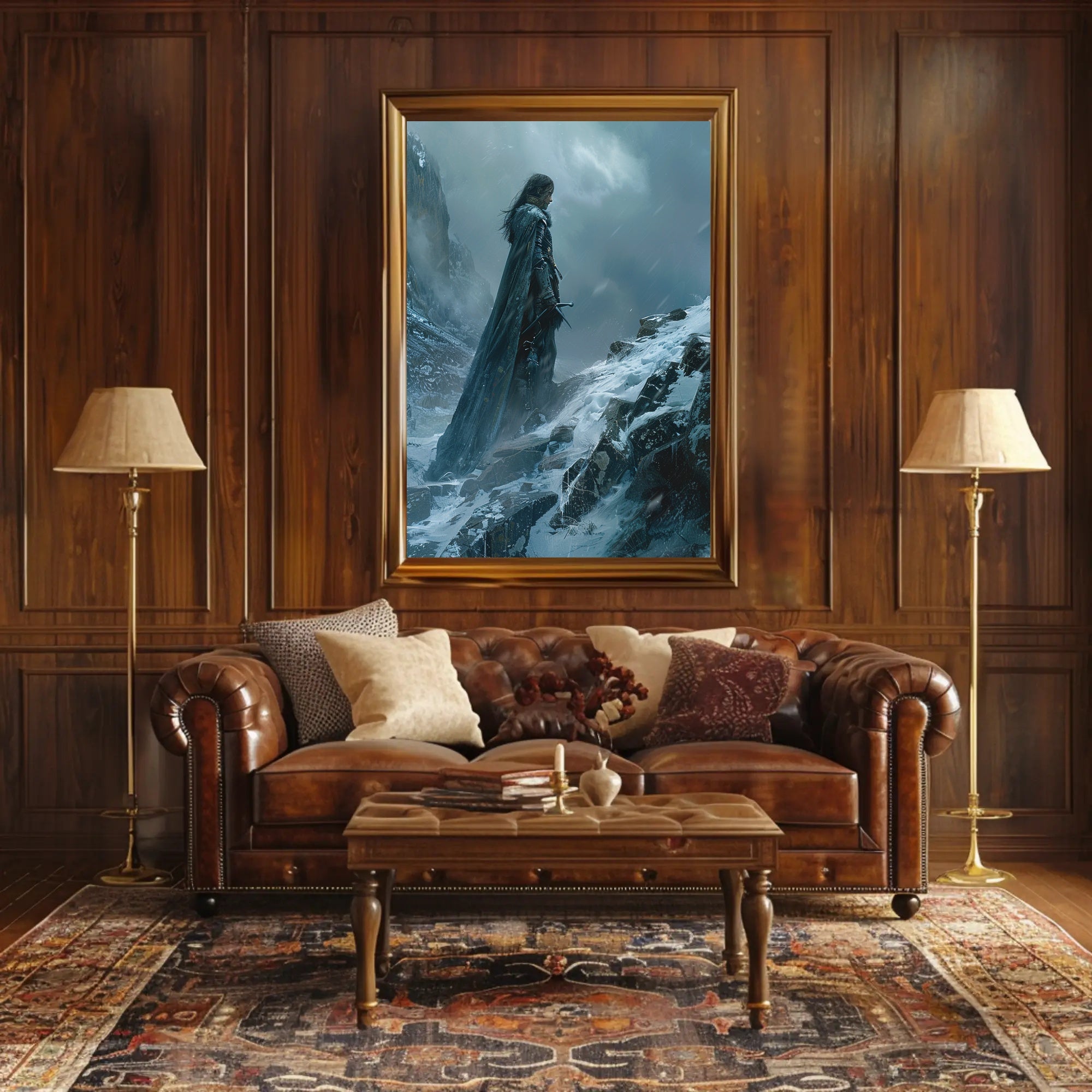 Solitary Warrior in Snow: Epic Fantasy or Mythology Poster PosterGoat