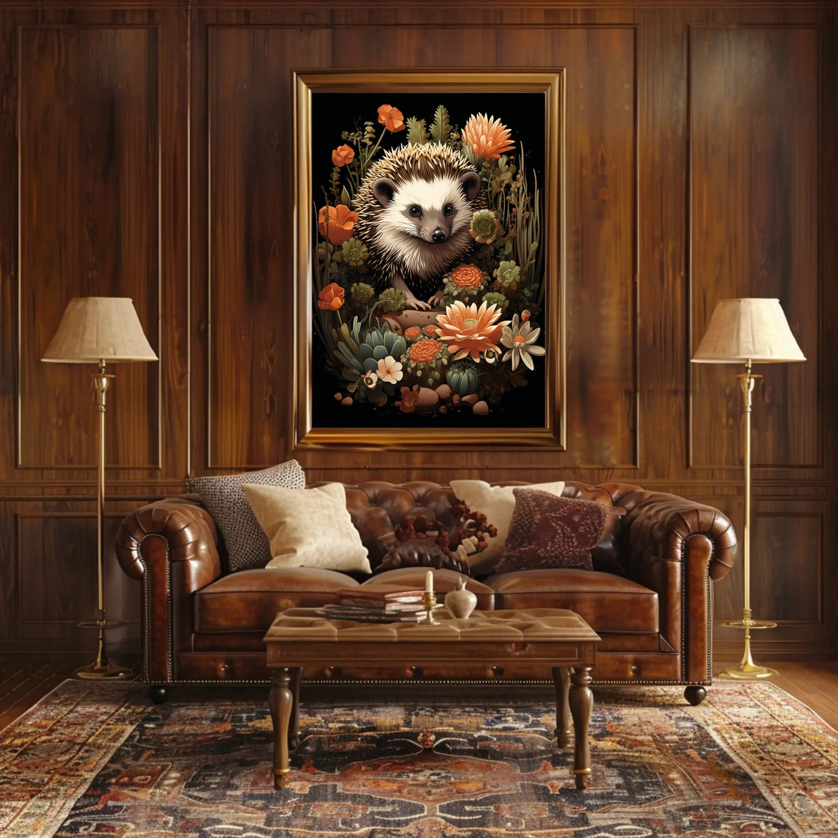 Hedgehog in Bloom: Enchanting Nature Art Poster