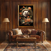 Hedgehog in Bloom: Enchanting Nature Art Poster