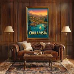 Chula Vista Scenic View Vintage Coastal Sailboats Poster