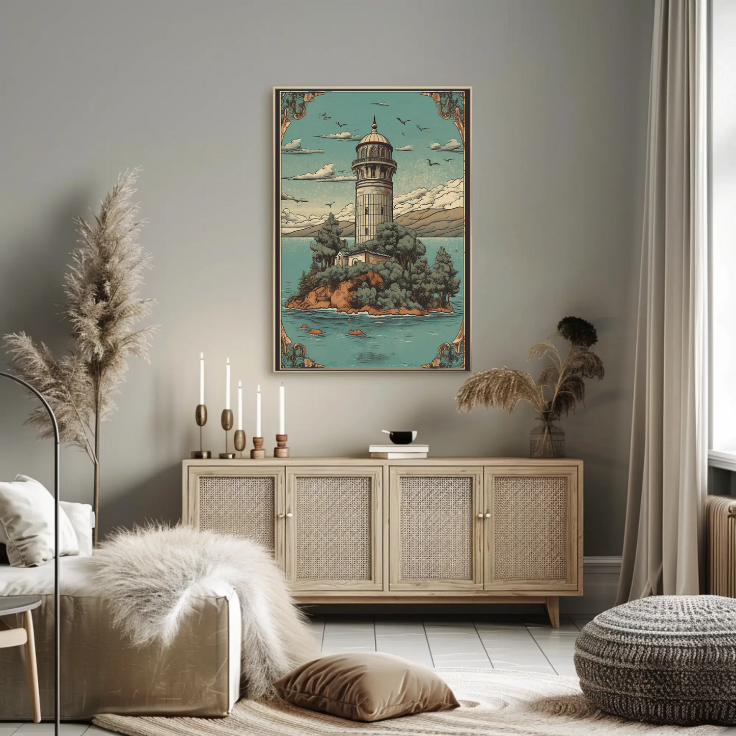 Lighthouse Island Retreat Vintage Travel Poster