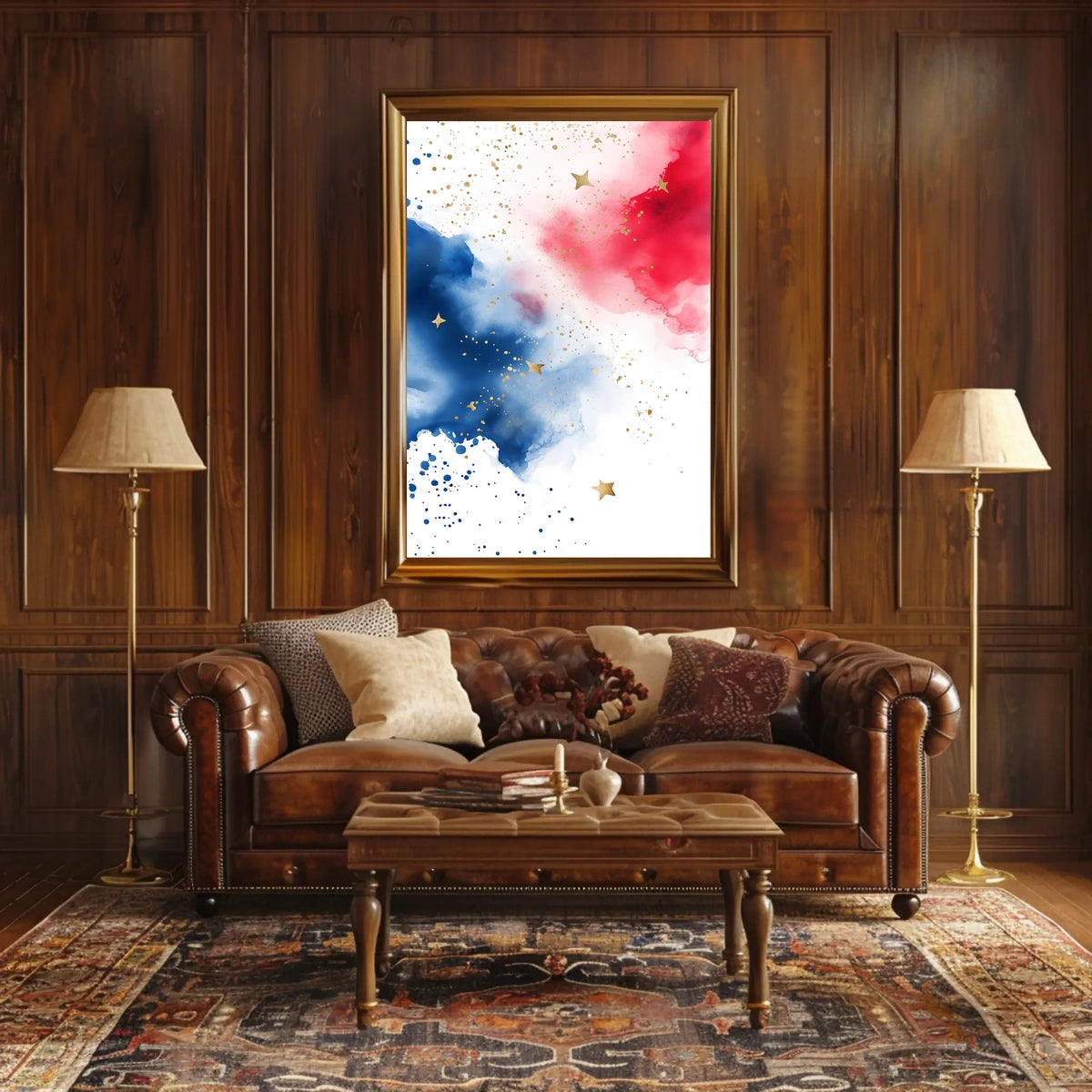 splash design in red white and blue tones Poster