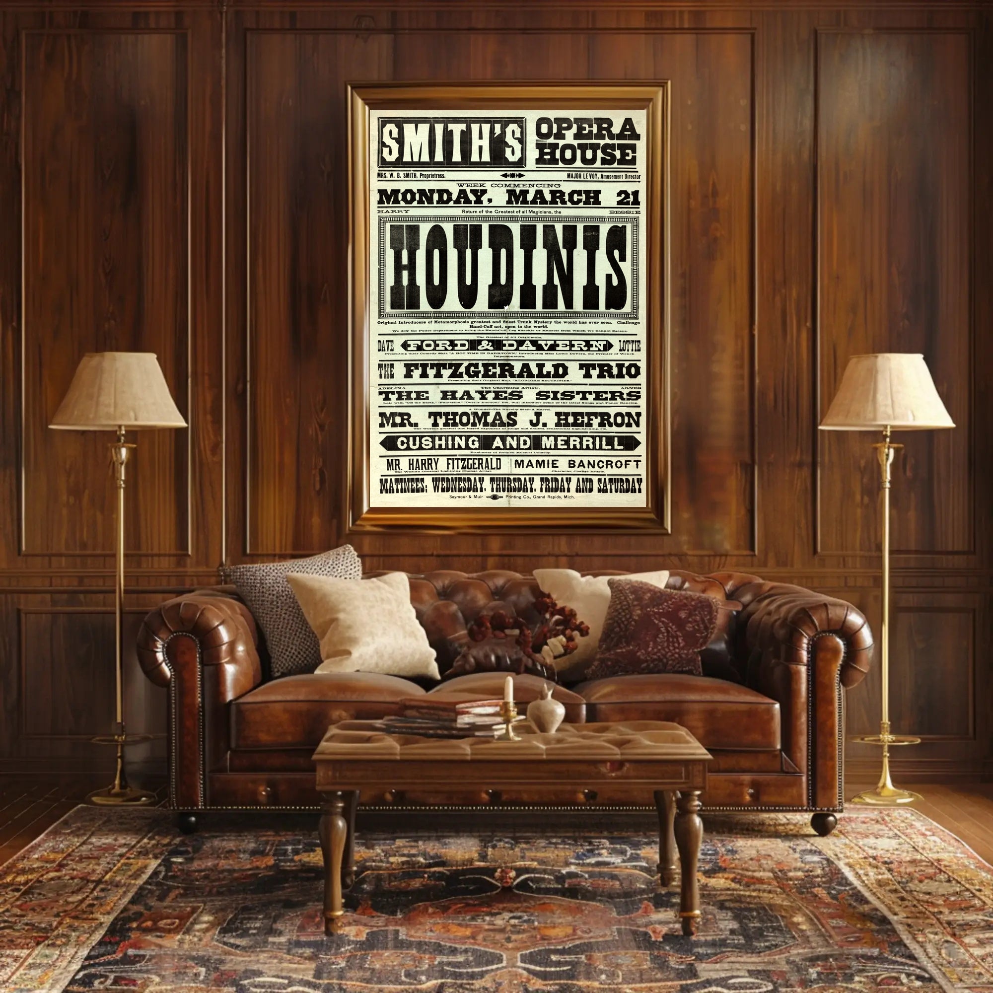 Houdini and Vaudeville Stars Early 20th Century Cultural Poster