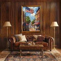 Classic American Town Square Street Scene Vintage Poster