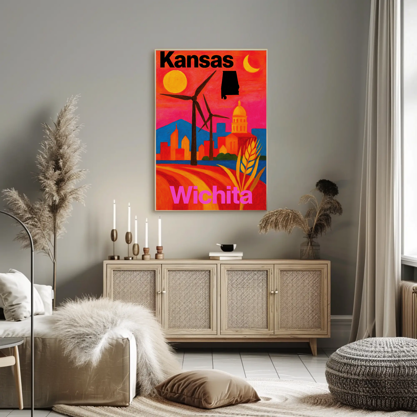Wichita Kansas Skyline Retro Vintage Travel Poster