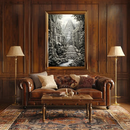Ancient Jungle Pyramid Landscape Art: Cultural or Heritage Poster