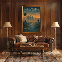 Los Angeles Skyline Sunset Art Poster: Dreamy Illustration