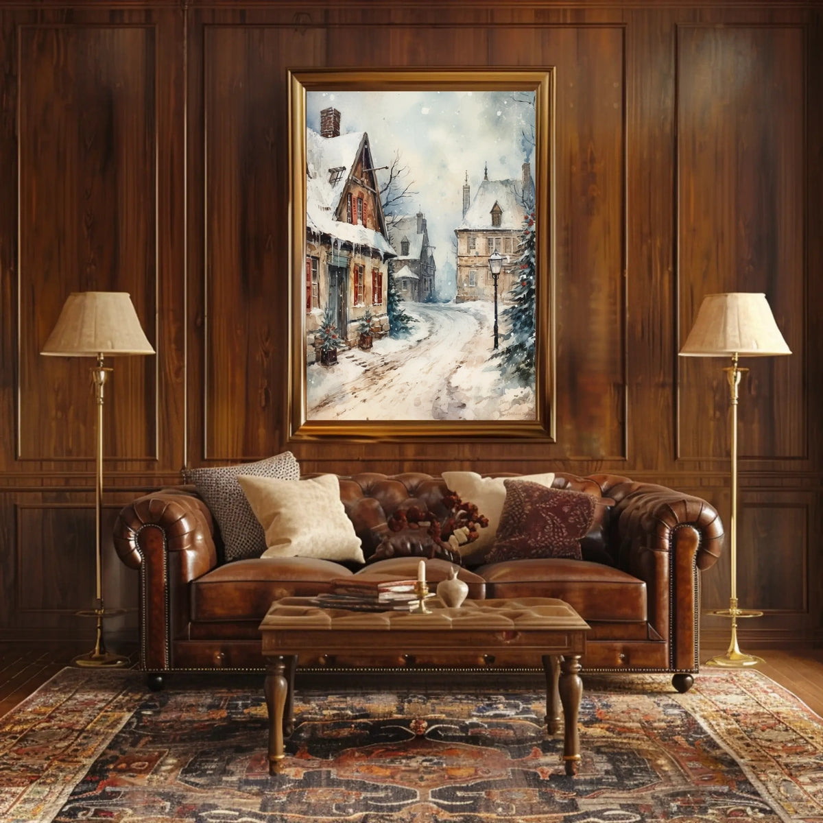 Winter Village Scene Poster