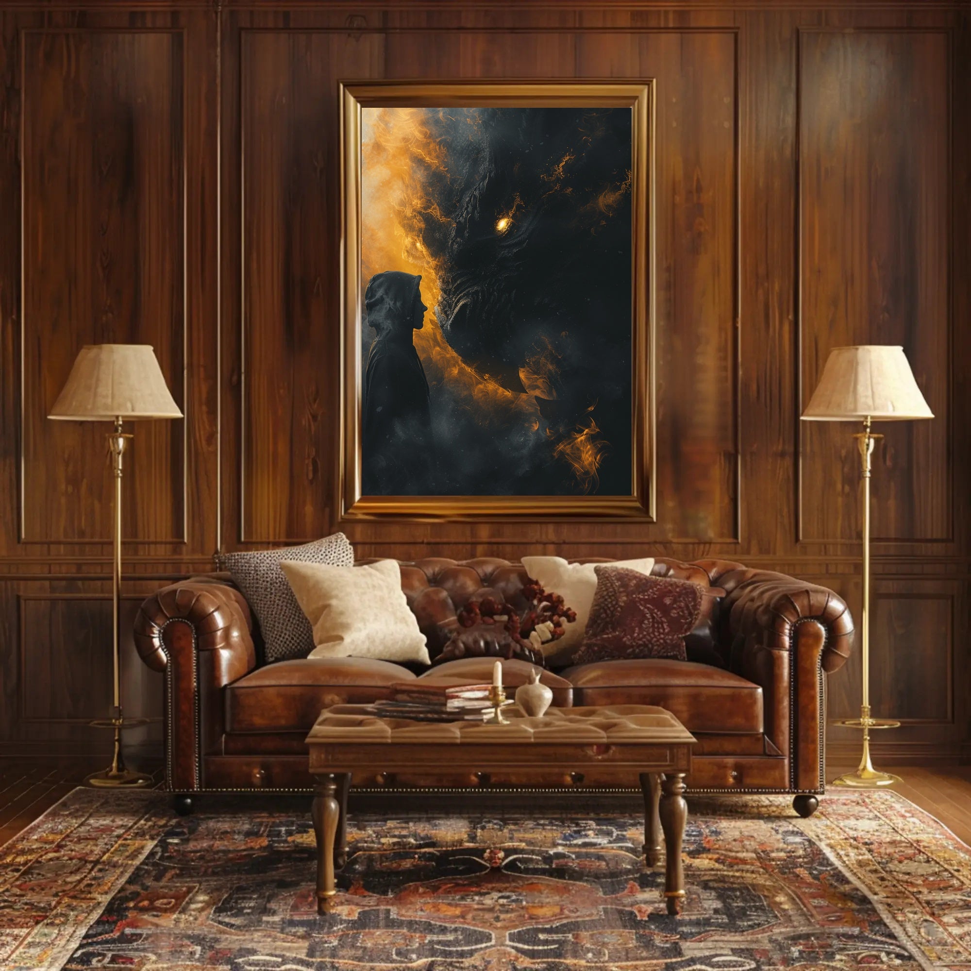 Dragon Confrontation Fantasy Art Poster Print PosterGoat