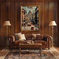 Bustling Milan Street Scene, Vintage Italian Cityscape Poster