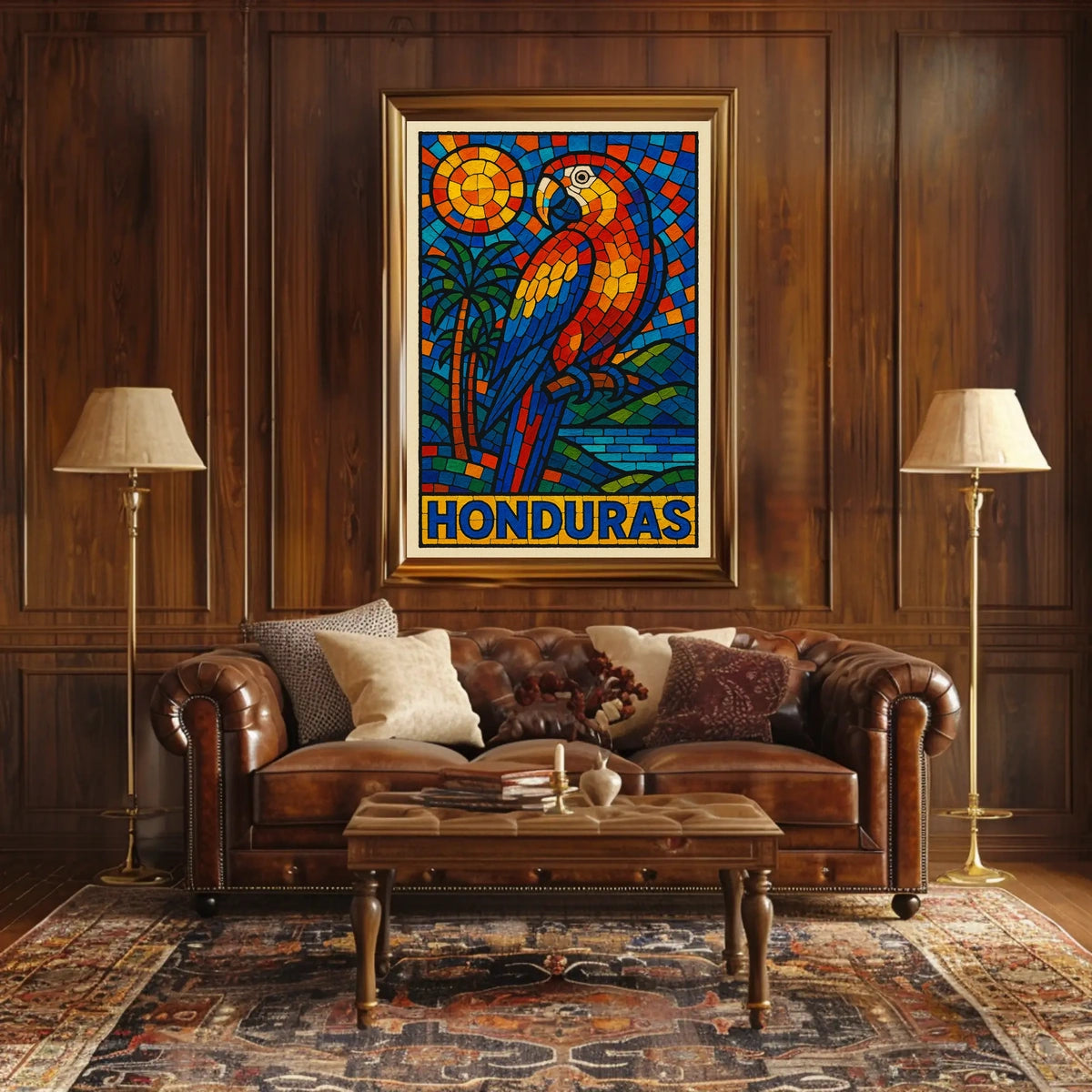 Honduras Vibrant Parrot Mosaic Poster