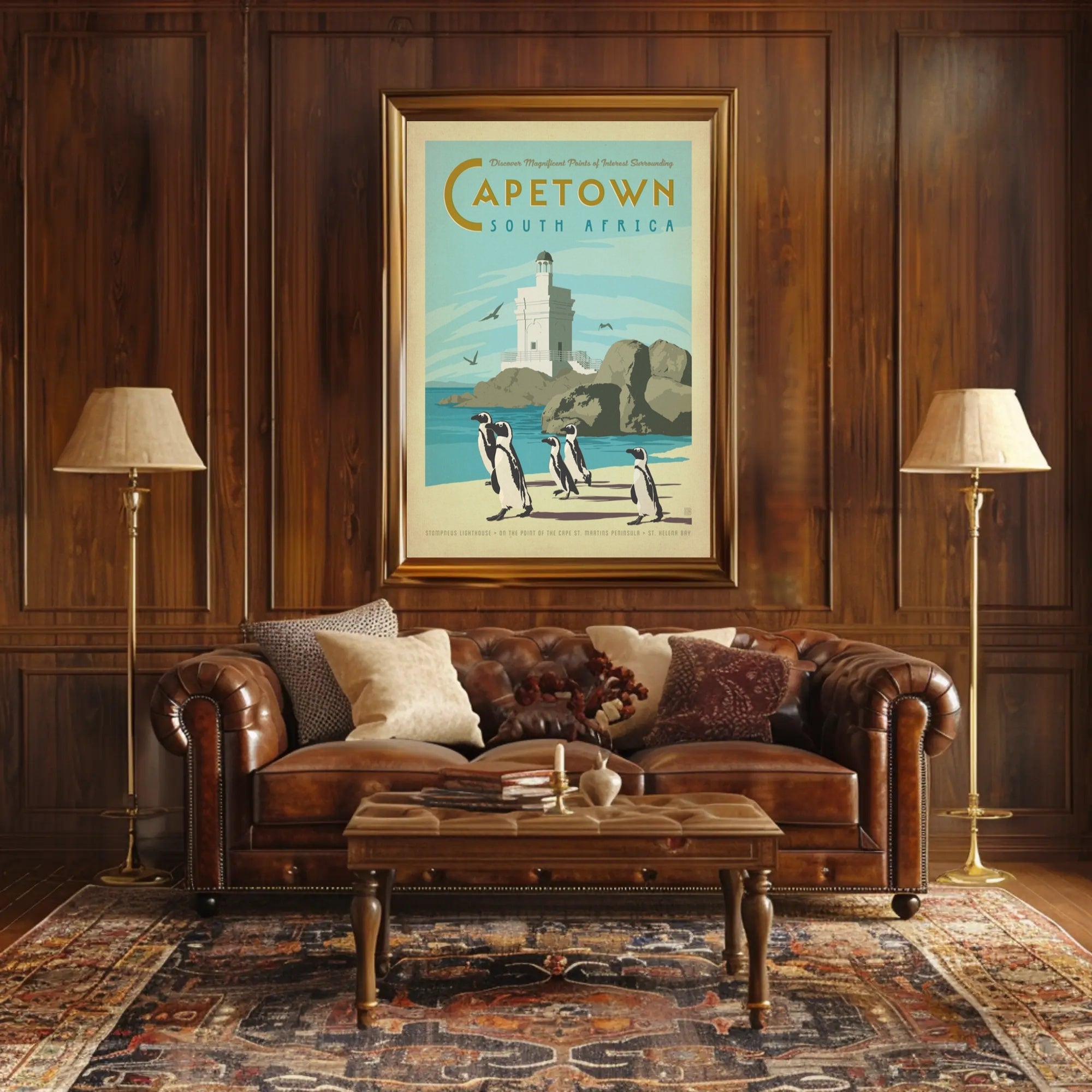 Cape Town Lighthouse and Penguins Travel Poster PosterGoat