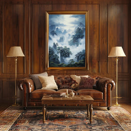Misty Mountain Tranquility: East Asian Artistic Poster