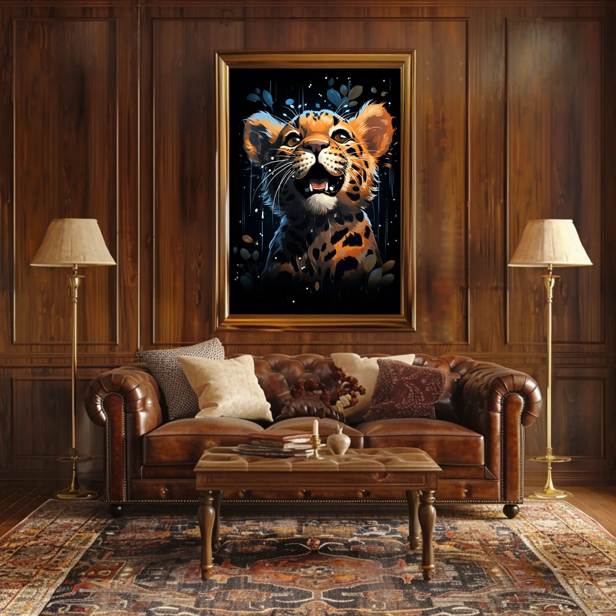 Leopard Cub Joyful Adventure Vibrant Art Poster