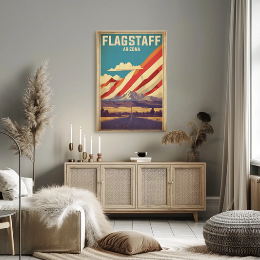 Flagstaff Arizona Mountains Roadscape Vintage Travel Poster