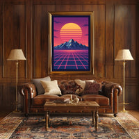Retro-Futuristic Synthwave Landscape Art Futuristic Sci-Fi Poster