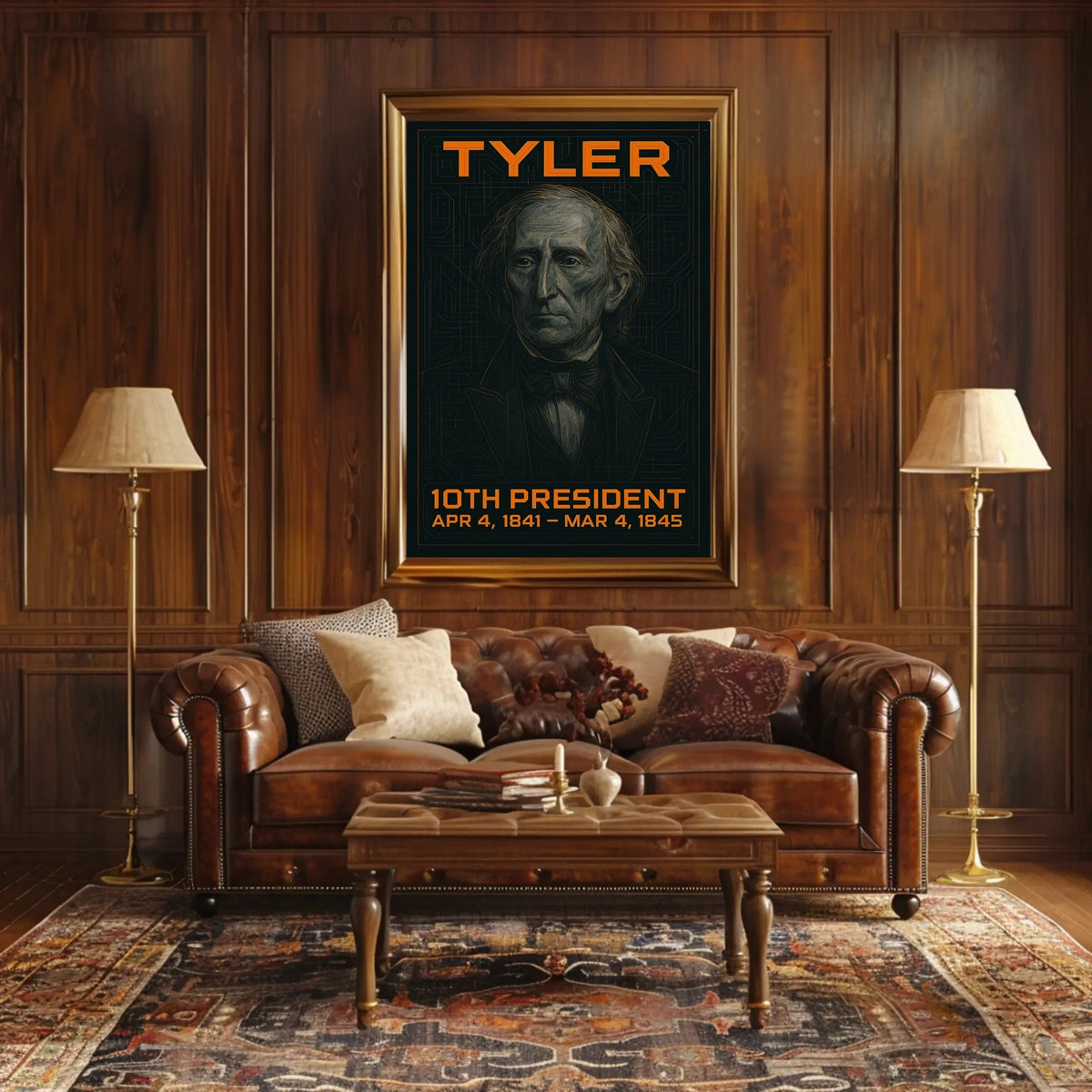 John Tyler 10th President of the United States Techno Schematic Poster