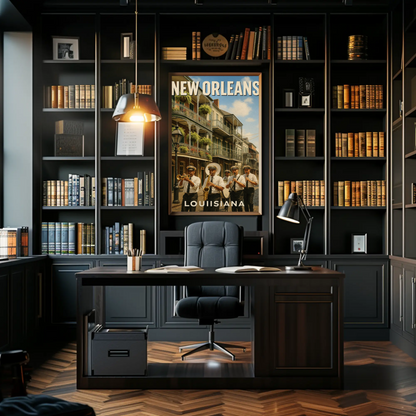 New Orleans Louisiana Jazz Band Balcony Buildings Travel Poster