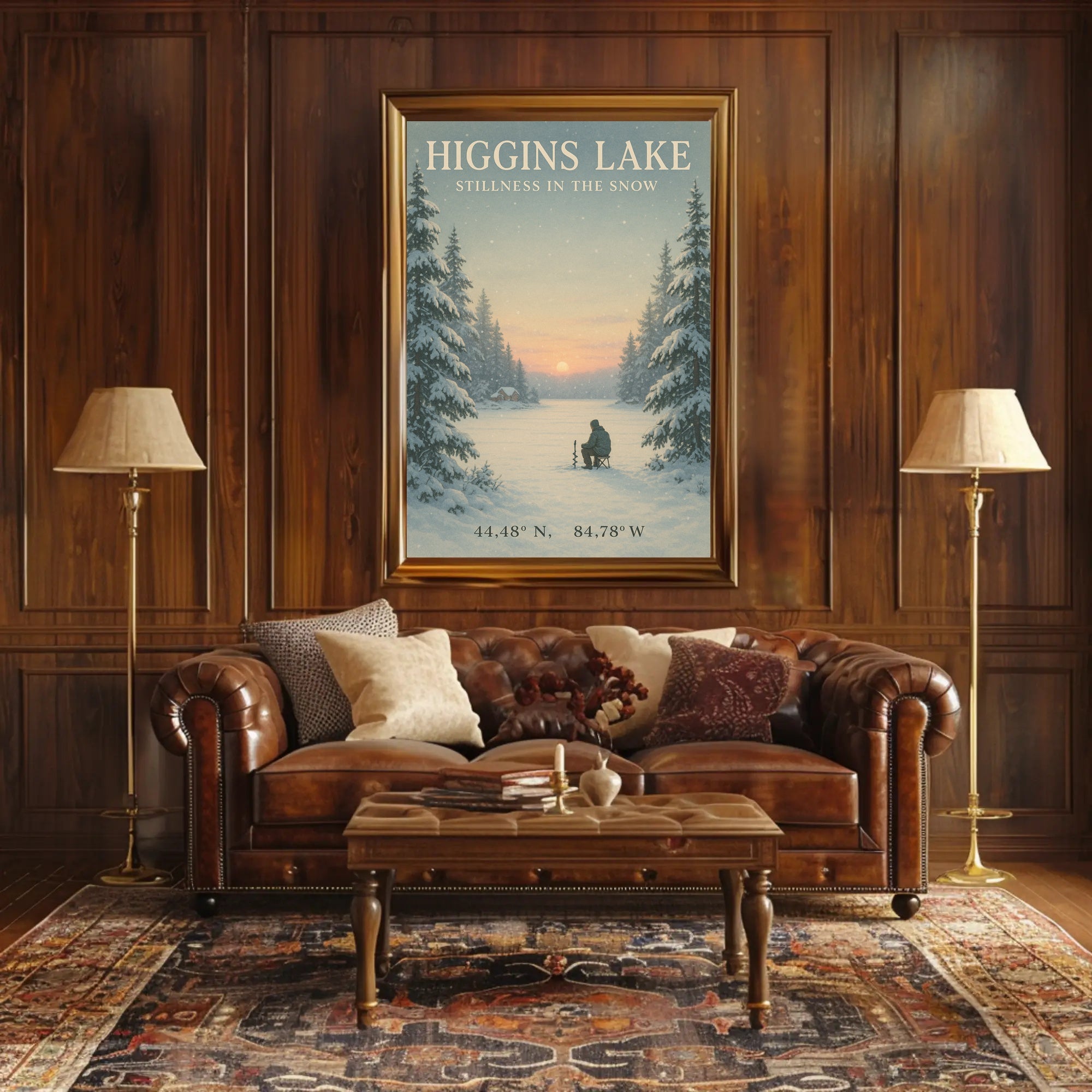 Higgins Lake Winter Serenity Ice Fishing Travel Poster