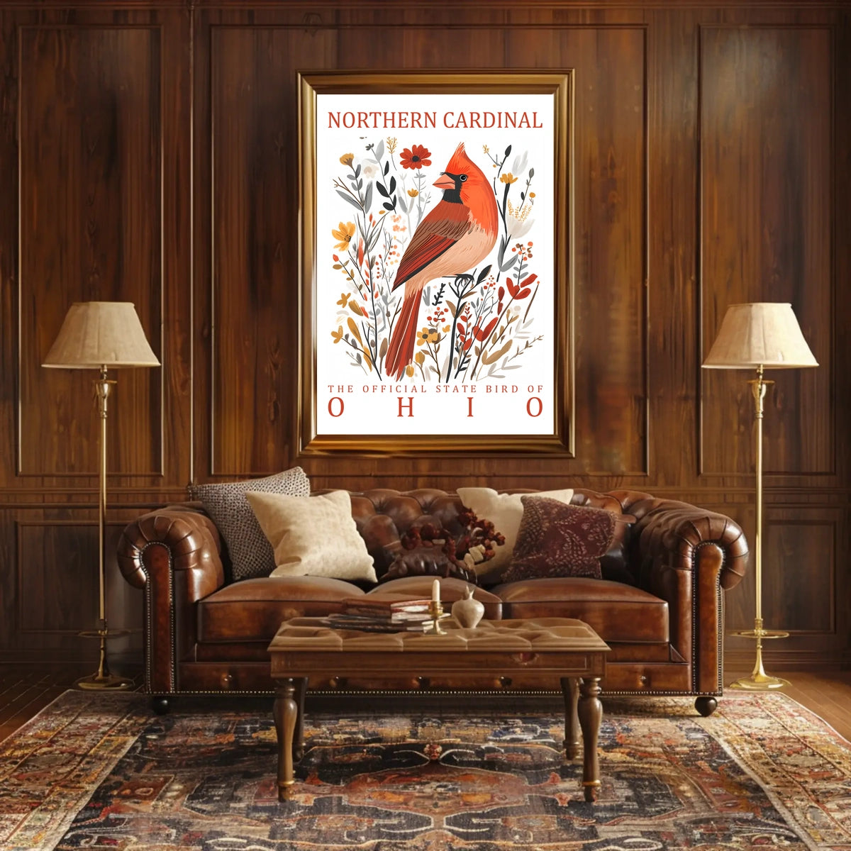 Northern Cardinal Ohio State Bird Art Poster