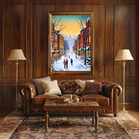 Charming Winter Street Scene in Urban Cityscape Poster