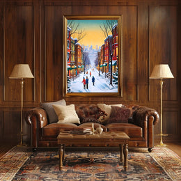 Charming Winter Street Scene in Urban Cityscape Poster