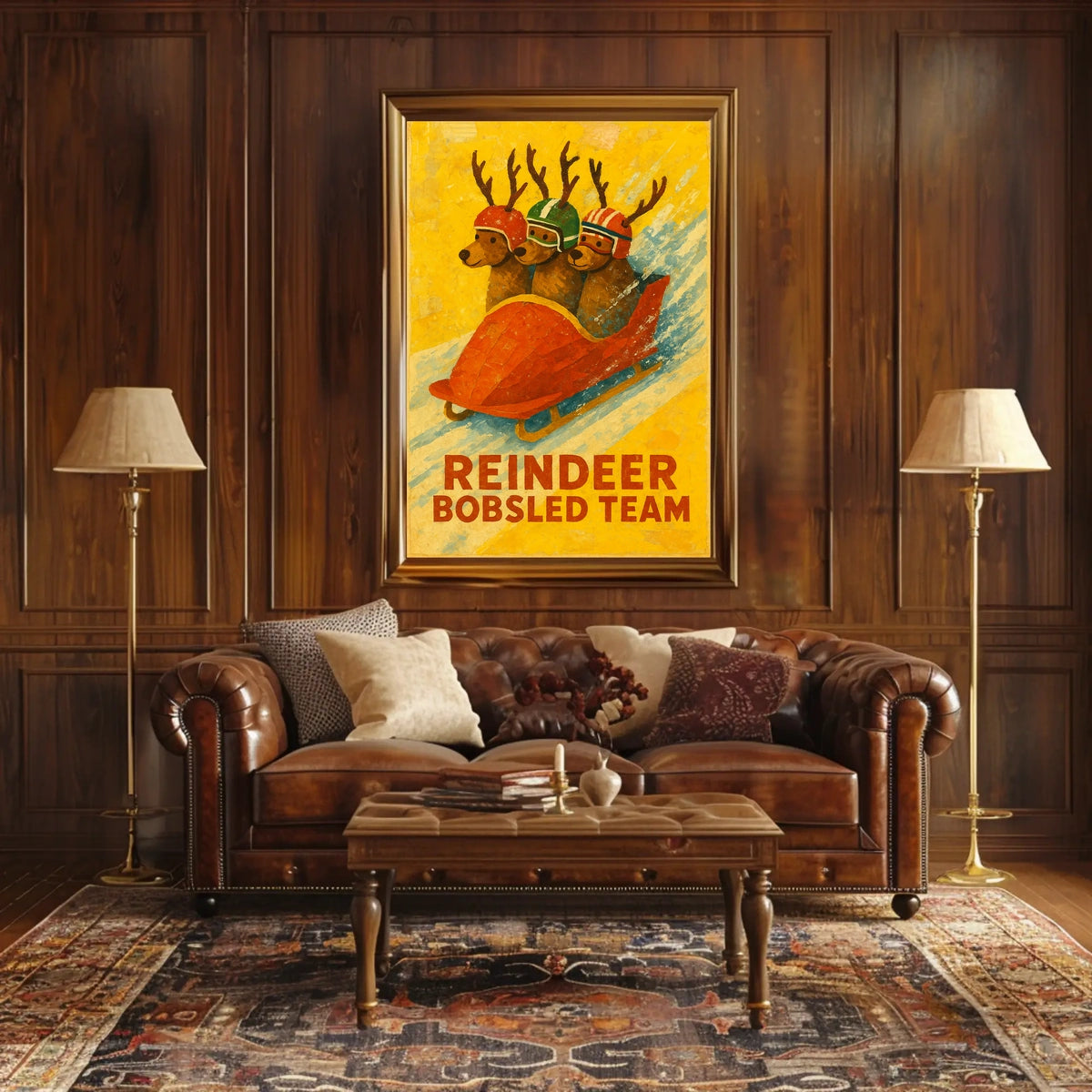 Reindeer Bobsled Team Poster