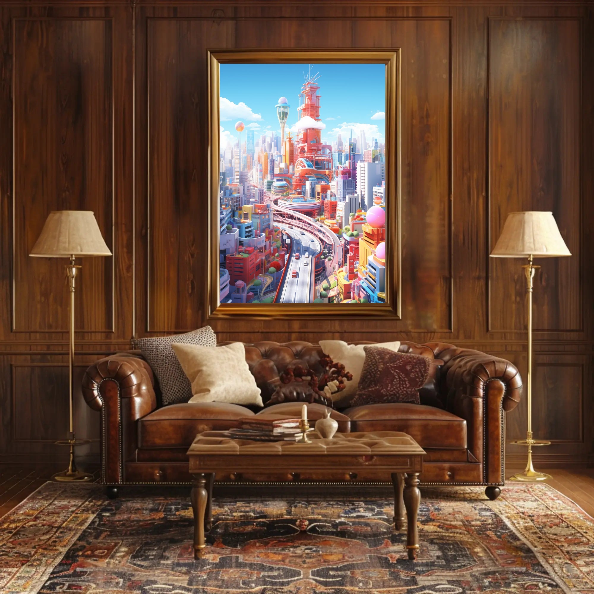 Vibrant Cityscape Design in Futuristic Sci-Fi Poster