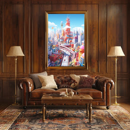Vibrant Cityscape Design in Futuristic Sci-Fi Poster