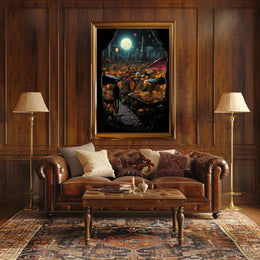 Moonlit Market In A Futuristic City Poster