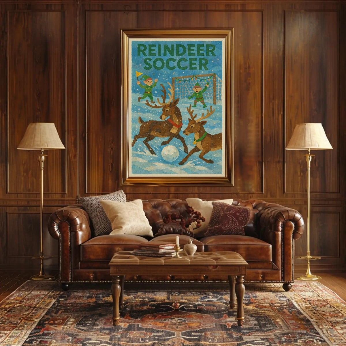 Reindeer Soccer Festive Fantasy Art Poster