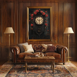 Vintage Wall Clock with Roses Artistic Poster