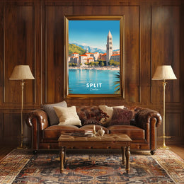 Split Croatia Travel Poster Vibrant Waterfront Cityscape Art