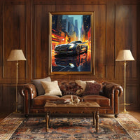 Futuristic Sports Car in Vibrant Cityscape - Futuristic Sci-Fi Poster