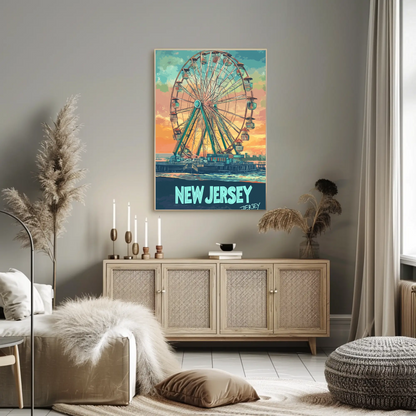 New Jersey Boardwalk Vintage Travel Poster