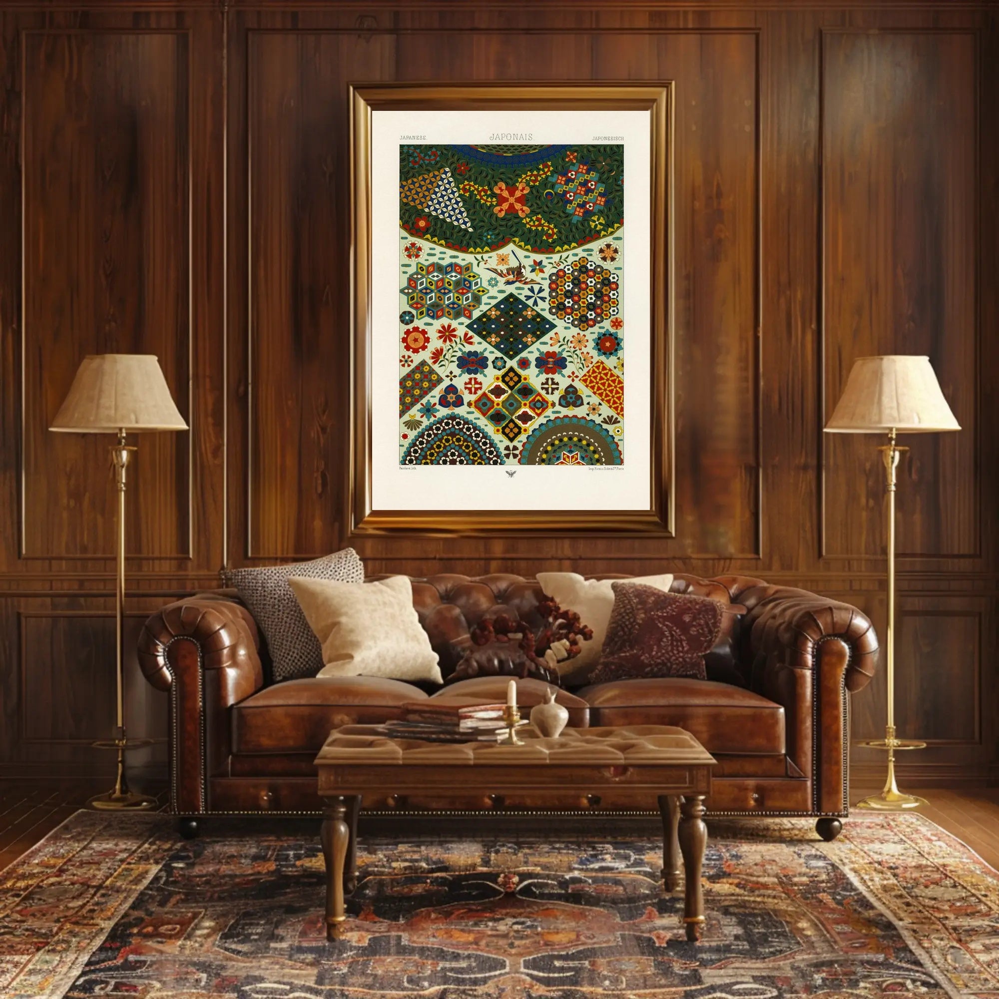 Japanese Pattern Harmony: Vibrant Geometrical and Floral Tapestry Poster