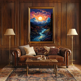 Majestic Mountain Sunset Fantasy Landscape Poster