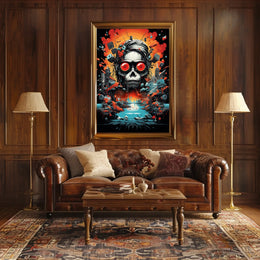 Psychedelic Skull with Industrial Chaos Abstract Artistic Poster