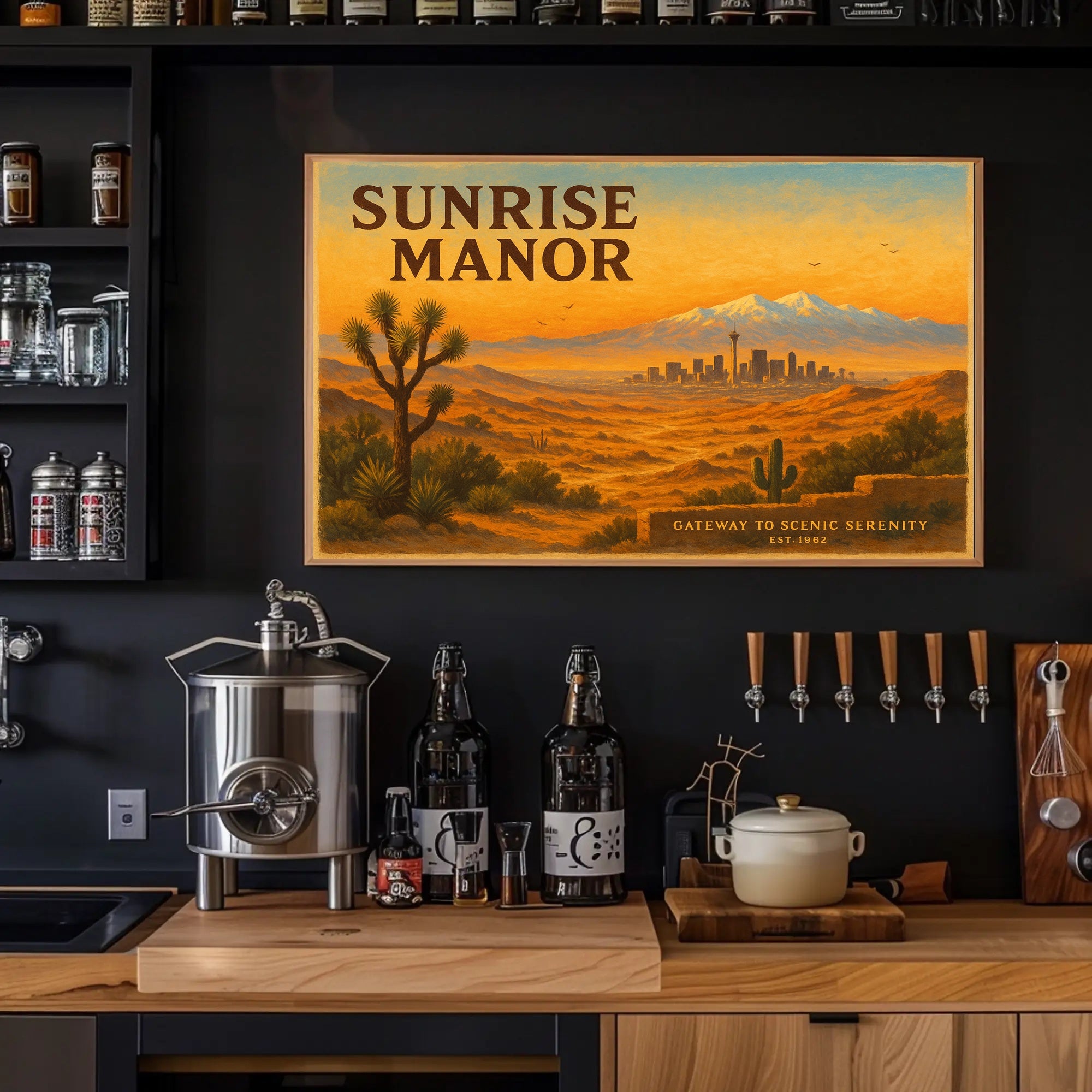 Sunrise Manor Scenic Illustration Poster