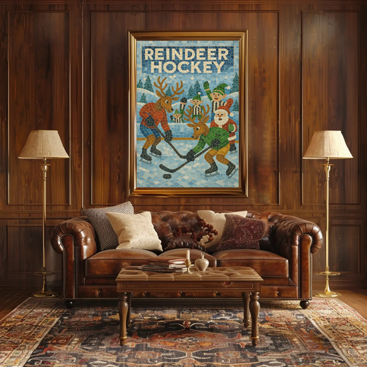 Reindeer Hockey Holiday Sports Poster