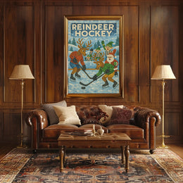 Reindeer Hockey Holiday Sports Poster