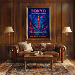 Tokyo Cityscape Neon Tradition Futurism Poster