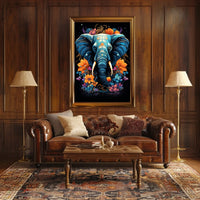 Vibrant Elephant Art Poster with Floral Patterns