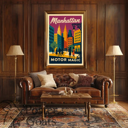 Manhattan's Retro Vibe: Vintage Urban Cityscape Travel Poster